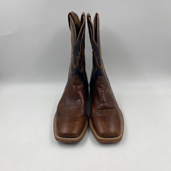 Ariat mens 9.5EE plan gingersnap brown leather black uppers square soft toe boot - Picture 2 of 8